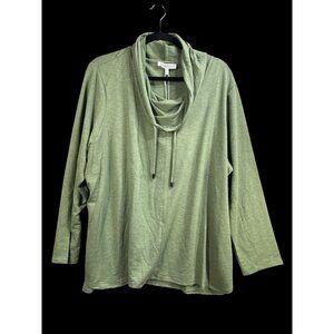 NWT Workshop Womens 1X Olive Heather Long Sleeve Cowl Neck Top MSRP $68‎